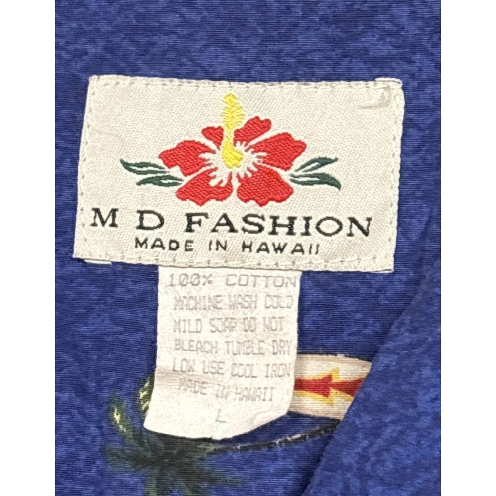 Vintage MD Fashion Hawaiian Button Down Shirt Sz L Surfing Beach Summer USA Made - Picture 7 of 9